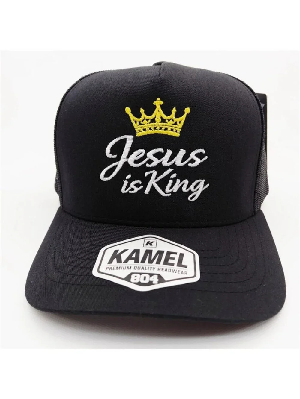 Retro Jesus is King Embroidered Trucker Hat Black Crown Snapback Cap New Faith